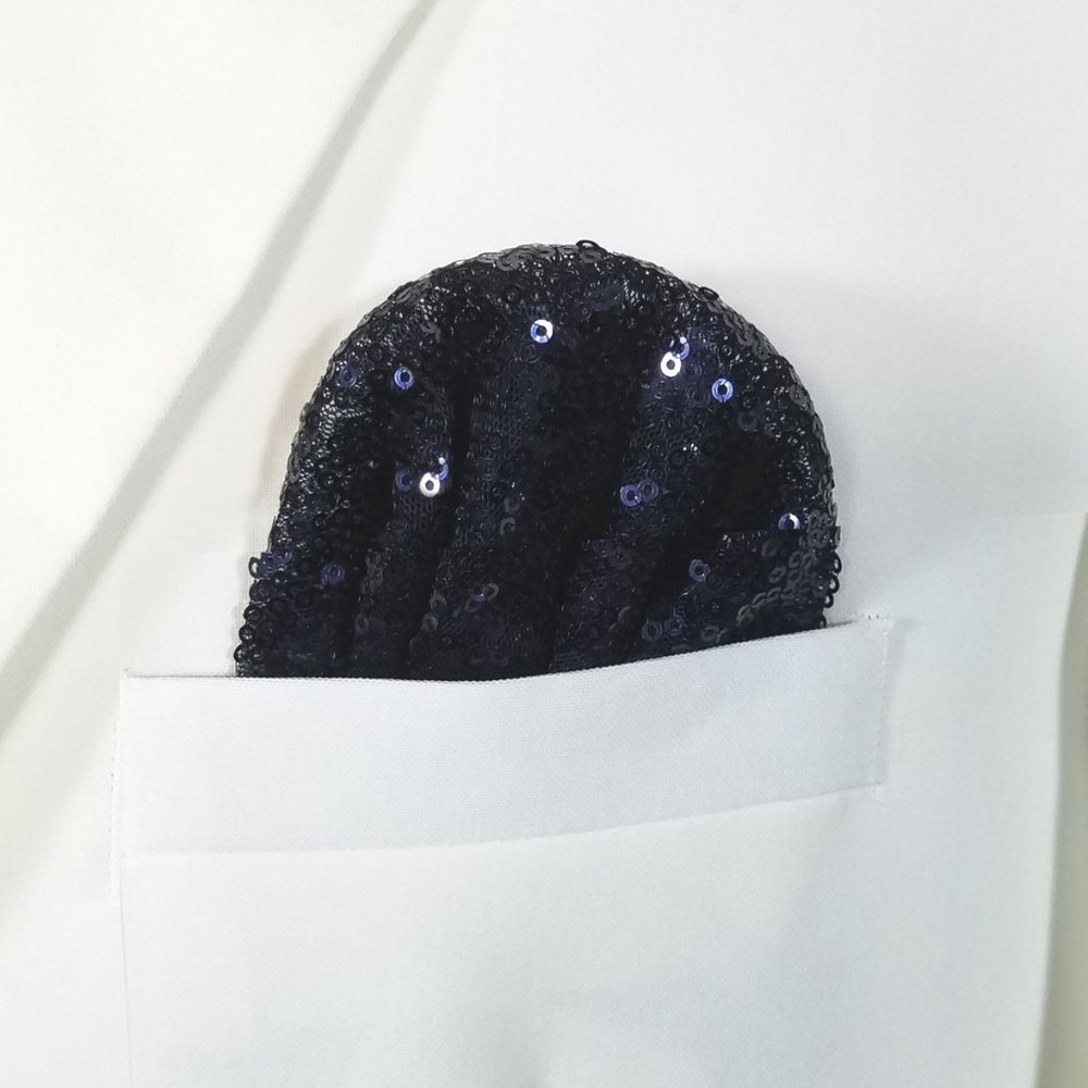 NEW Men's Sequin Pre-Folded Pocket Square Insert - Navy Blue